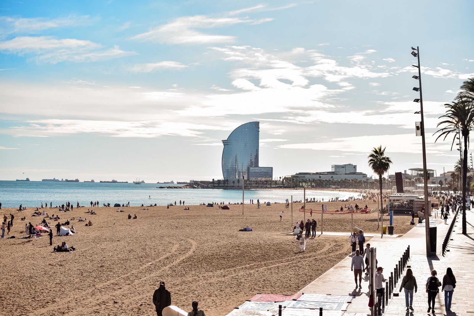 Barceloneta beach and the W Barcelona hotel